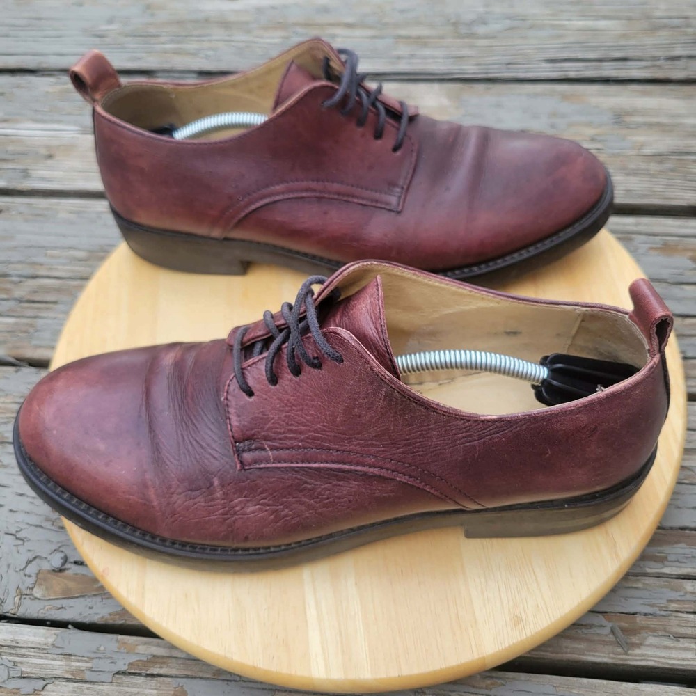 Barneys New York Derby Shoes Men 9 M Burgundy Oxblood Leather Loafers Lace Italy